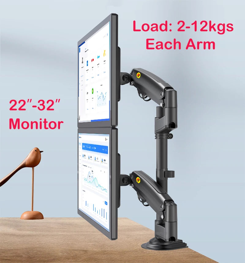 Desktop NB H180 + FP-2 Gas Spring Dual Arm for 22"-32" Monitor Holder + 10"-17" Laptop Support Air Press Mount Stand Load 2-12kg