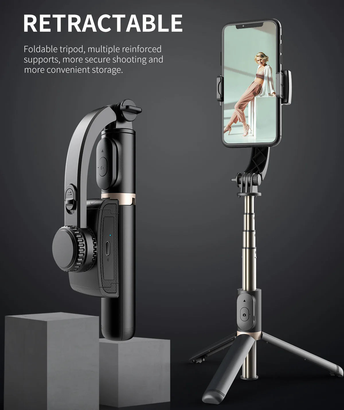 Handheld Gimbal Smartphone Bluetooth Handheld Stabilizer with Tripod Selfie Stick Folding Gimbal for Smartphone Xiaomi iPhone