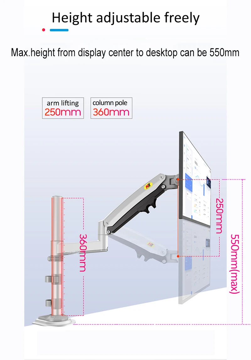 Desktop NB H180 + FP-2 Gas Spring Dual Arm for 22"-32" Monitor Holder + 10"-17" Laptop Support Air Press Mount Stand Load 2-12kg