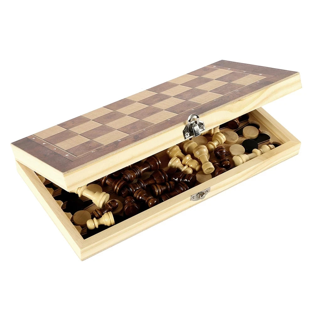 3 in 1 Chess Board, Folding Wooden Portable Chess Game Board, Wooden Chess Board for Adults(Chess + Checkers and Backgammon)