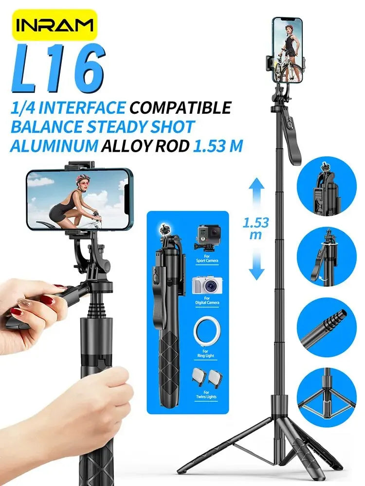 INRAM-L16 Wireless Selfie Stick Tripod Stand Foldable Monopod For Gopro Action Cameras Smartphones Balance Steady Shooting Live