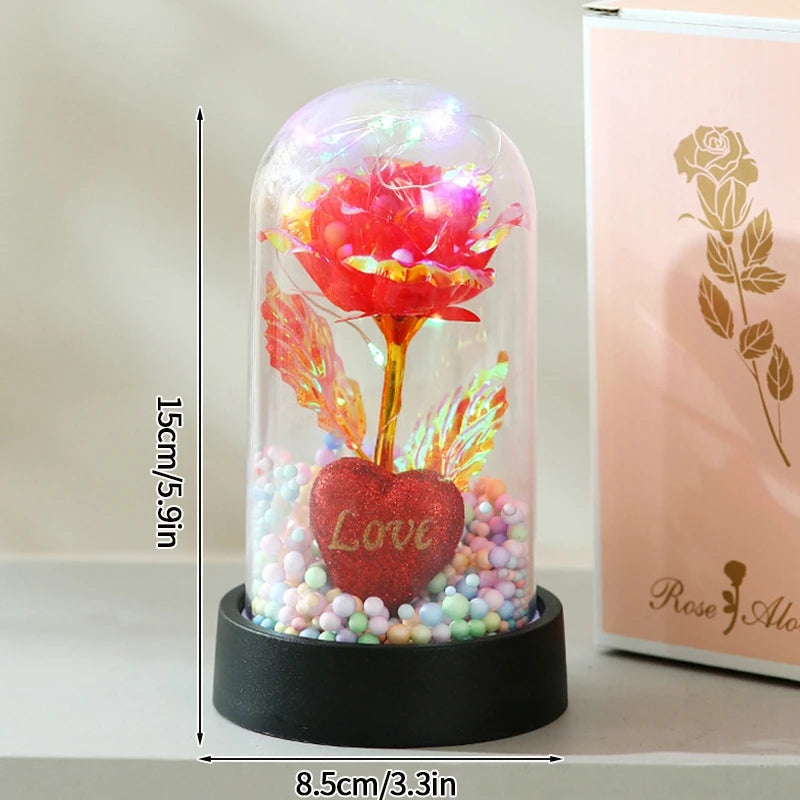 Red Rose Artificial Flowers Creative Valentine's Day Mother's Day Gift Rose in Glass Cover Light Up Rose Wedding LED Galaxy Rose