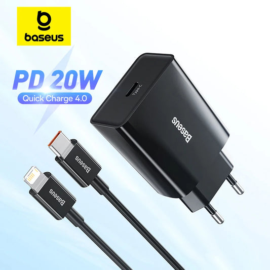 Baseus 20W Quick Charge QC 3.0 PD USB Type C Fast Charging Charger for iPhone 15 14 13 12 11 X Xiaomi Samsung Phone PD Charger