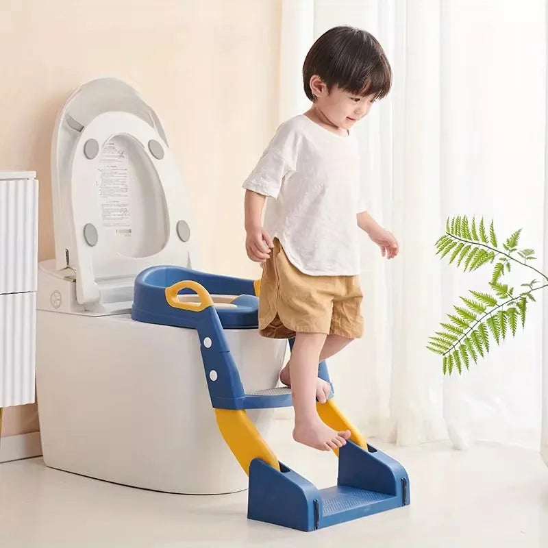 Children's Toilet Seat Stairway Folding Rack Step Stool Stair Child Step Seat Ring Baby Potty Toilet Training Chair with PU Mat