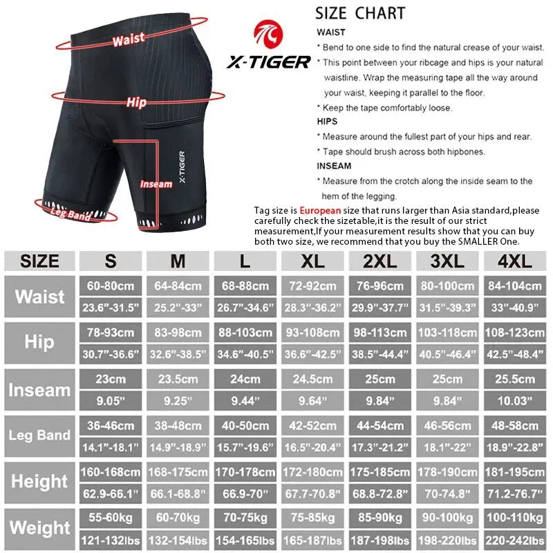 X-TIGER Men Cycling Shorts with Back Pocket 5D Gel Padded Bike Shorts for Men Mountain Road Biking Riding Half Pants Tights