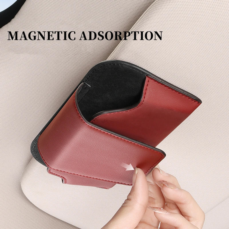 Car Glasses Case Auto Sun Visor Leather Glasses Holder Sunglasses Clip Card Ticket Holder Multi-Function Car Interior Storage