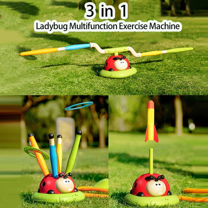 3 in 1 Ladybug Sport Entertainment Game Toy Multifunction Rope Skipping Machine Ferrule Jump Rocket Launcher Outdoor Educational