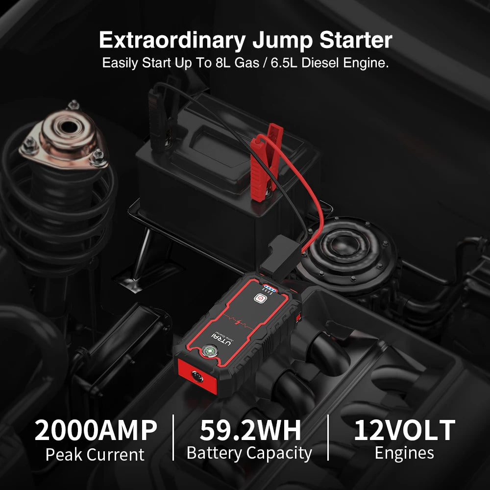 UTRAI 2000A Jump Starter Power Bank Portable Charger Starting Device For 8.0L/6.0L Emergency Car Battery Jump Starter