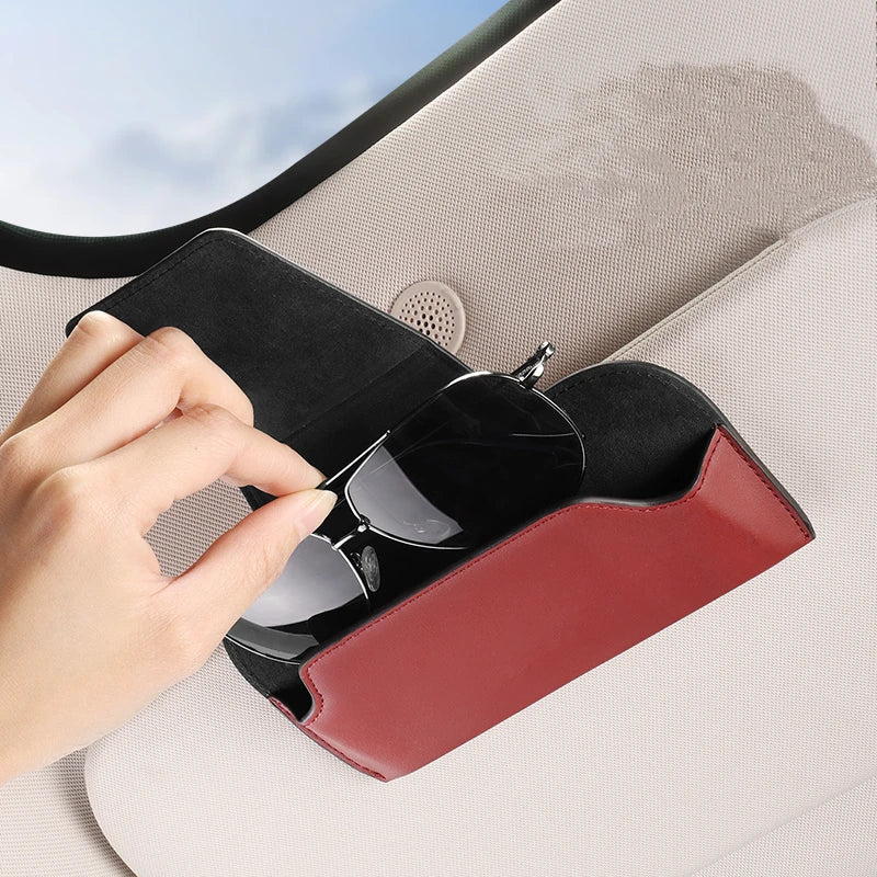 Car Glasses Case Auto Sun Visor Leather Glasses Holder Sunglasses Clip Card Ticket Holder Multi-Function Car Interior Storage