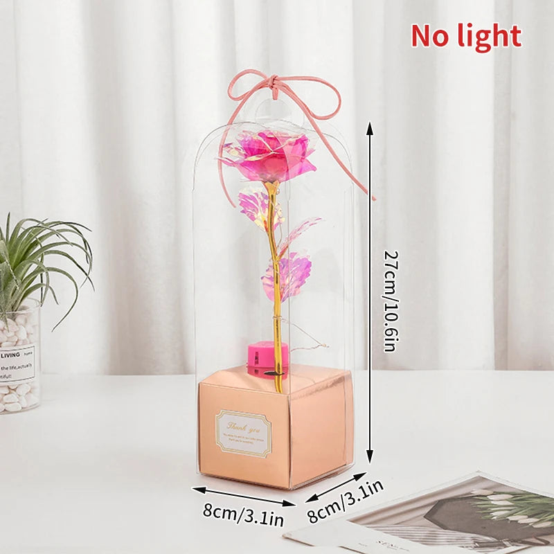 Red Rose Artificial Flowers Creative Valentine's Day Mother's Day Gift Rose in Glass Cover Light Up Rose Wedding LED Galaxy Rose