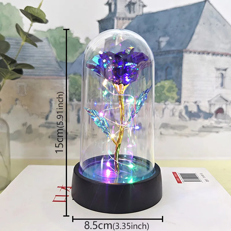 Valentines Day Gift Eternal Rose Acrylic Cover LED Light Foil Flower In Glass Cover Mothers Day Decoration Birthday Party Gift