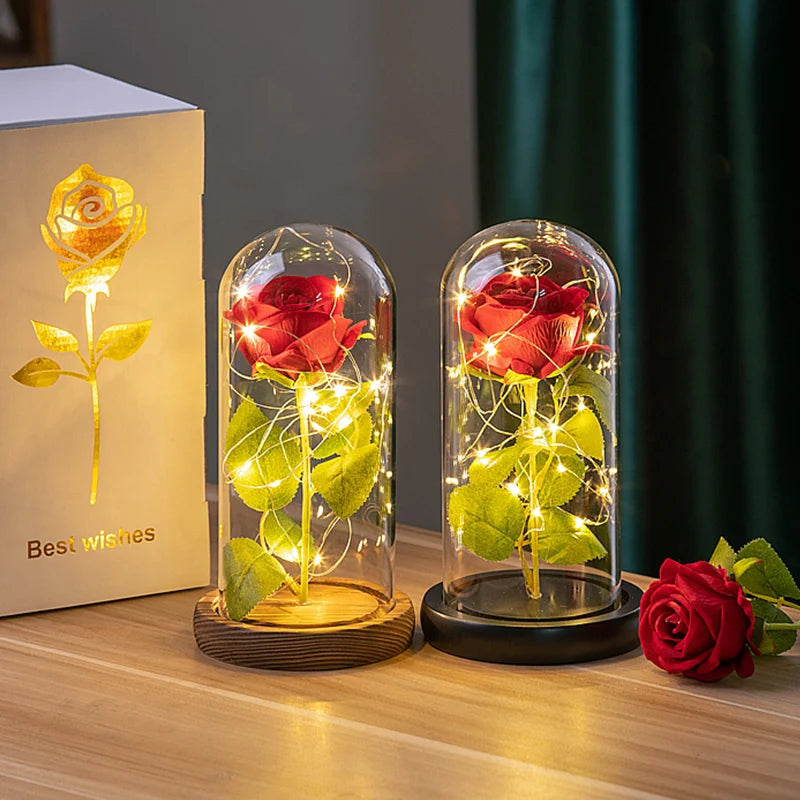 Red Rose Artificial Flowers Creative Valentine's Day Mother's Day Gift Rose in Glass Cover Light Up Rose Wedding LED Galaxy Rose