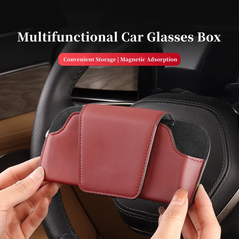 Car Glasses Case Auto Sun Visor Leather Glasses Holder Sunglasses Clip Card Ticket Holder Multi-Function Car Interior Storage