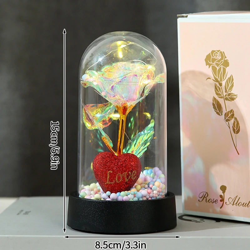 Red Rose Artificial Flowers Creative Valentine's Day Mother's Day Gift Rose in Glass Cover Light Up Rose Wedding LED Galaxy Rose