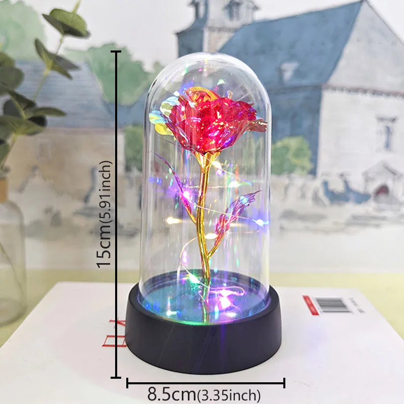 Valentines Day Gift Eternal Rose Acrylic Cover LED Light Foil Flower In Glass Cover Mothers Day Decoration Birthday Party Gift