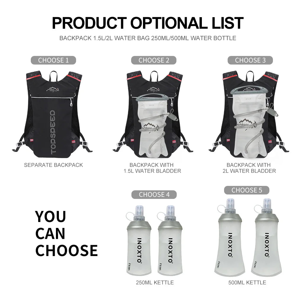 INOXTO trail running-ultra-light 5L backpack, running hydration vest, marathon, bicycle 1.5L 2L Water Bag