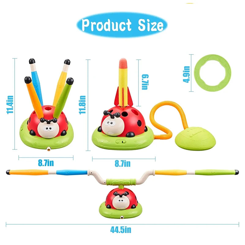 3 in 1 Ladybug Sport Entertainment Game Toy Multifunction Rope Skipping Machine Ferrule Jump Rocket Launcher Outdoor Educational