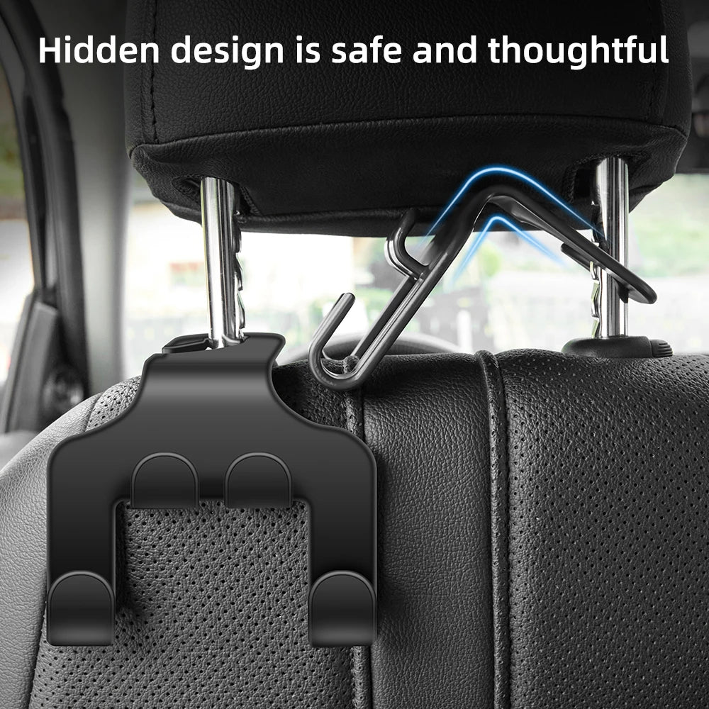 2023 Car Seat Headrest Hook 4 Pack Hanger Storage Organizer Universal for Handbag Purse Coat Fit Universal Vehicle Car Black