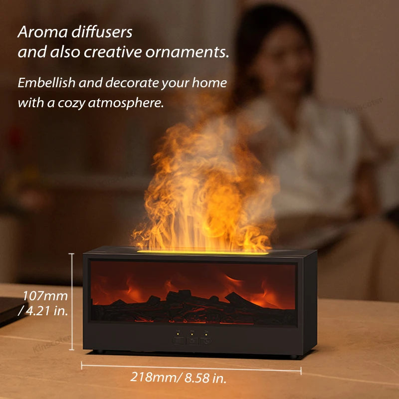 New Creative Fireplace Aroma Diffuser 150ml Waterless Auto-Off Colorful Flame Air Humidifier with Remote for Home Bedroom Gift