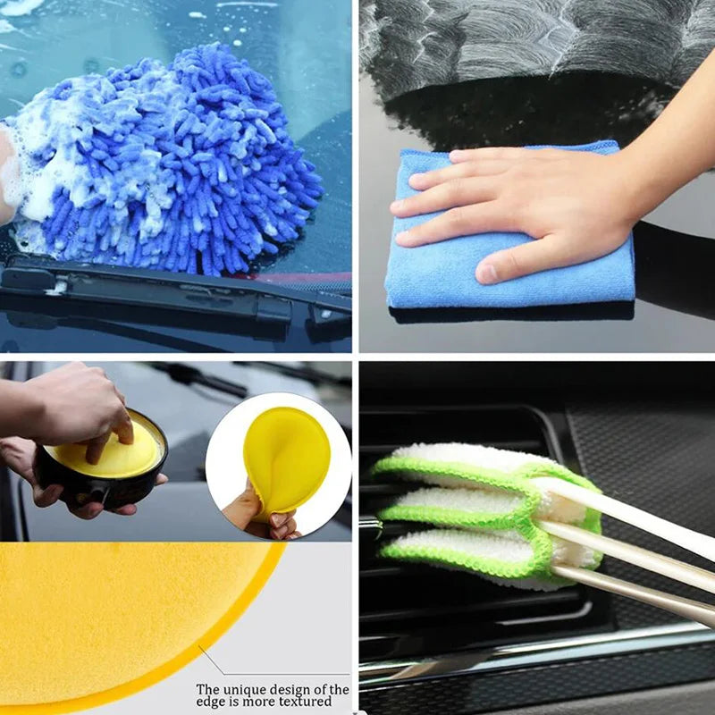 17Pcs Car Detailing Brush Set Car Cleaning Brushes Sponges Towels for Car Air Vents Rim Cleaning Dirt Dust Clean Tools