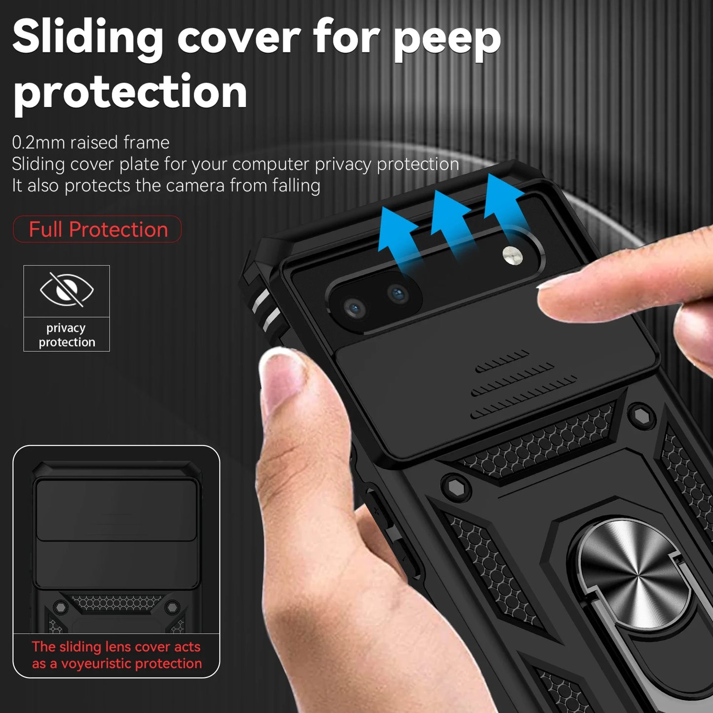 Military Slide Push Window Shockproof Case For Google Pixel 6A 6 7 8 Pro 7A 8A Metal Ring Holder Camera Lens Protection Cover