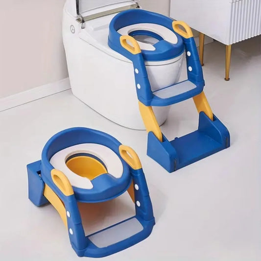 Children's Toilet Seat Stairway Folding Rack Step Stool Stair Child Step Seat Ring Baby Potty Toilet Training Chair with PU Mat